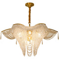 Decorative Beaded Crystal Brass Chandelier Elegant Ceiling Light Fixture For Living Room/ Bedroom