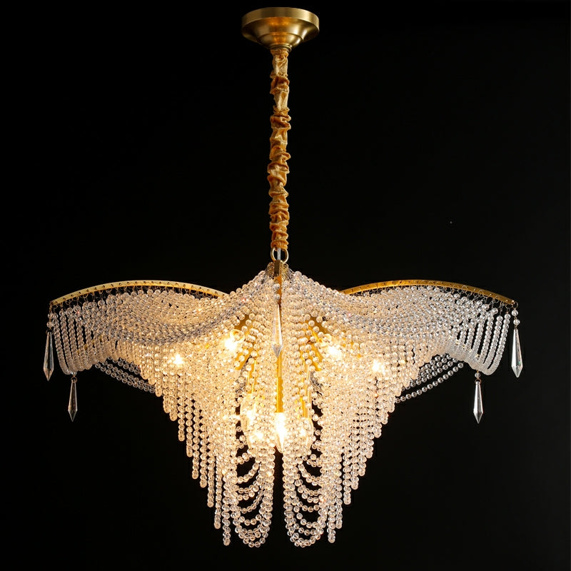 Decorative Beaded Crystal Brass Chandelier Elegant Ceiling Light Fixture For Living Room/ Bedroom