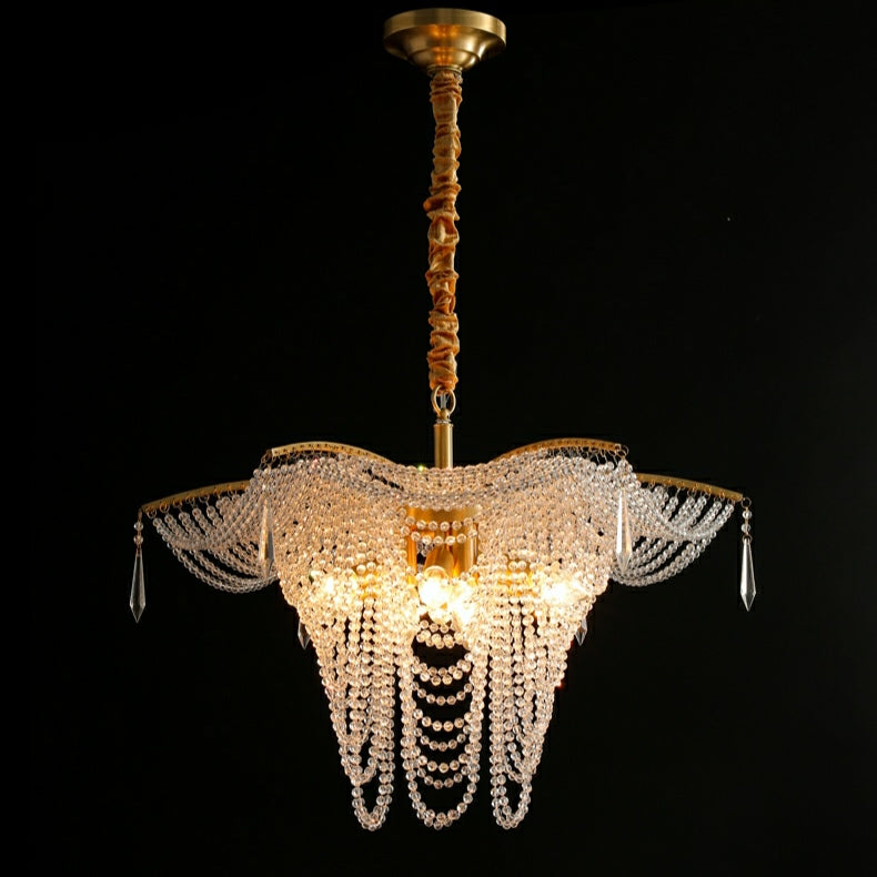 Decorative Beaded Crystal Brass Chandelier Elegant Ceiling Light Fixture For Living Room/ Bedroom