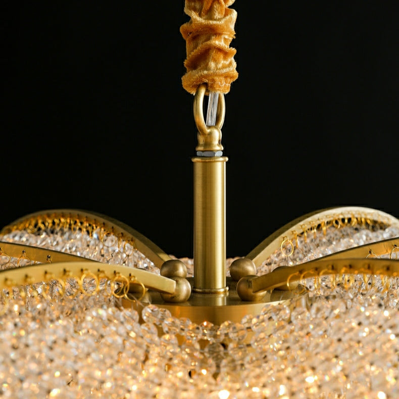 Decorative Beaded Crystal Brass Chandelier Elegant Ceiling Light Fixture For Living Room/ Bedroom