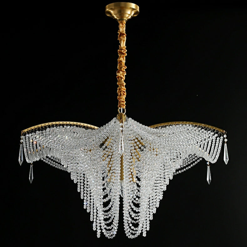 Decorative Beaded Crystal Brass Chandelier Elegant Ceiling Light Fixture For Living Room/ Bedroom