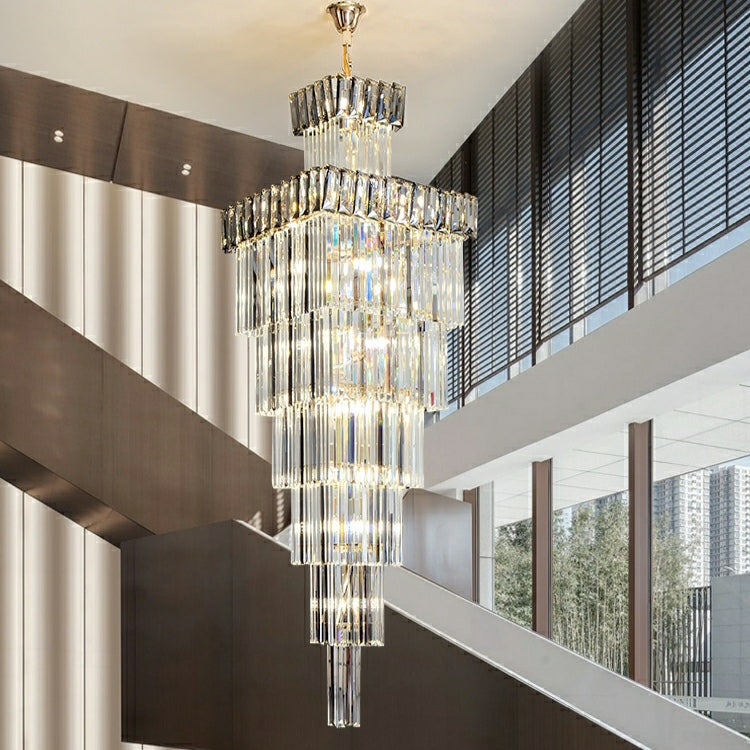 Decorative Extra Length L39.4"*W39.4"*H157.5" Vertical Luxury Crystal Staircase Chandelier Foyer High Ceiling Light Fixture Lamp In Gray/ Amber Brim For Lobby Hotel Hallway Entrance