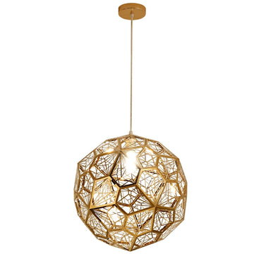 ElegantItalianDesignerSingle1-LightTexturedGeometricPendantLampWithBulbsDiamondBallShapedCeilingLightFixtureInGoldFinishD39.4"