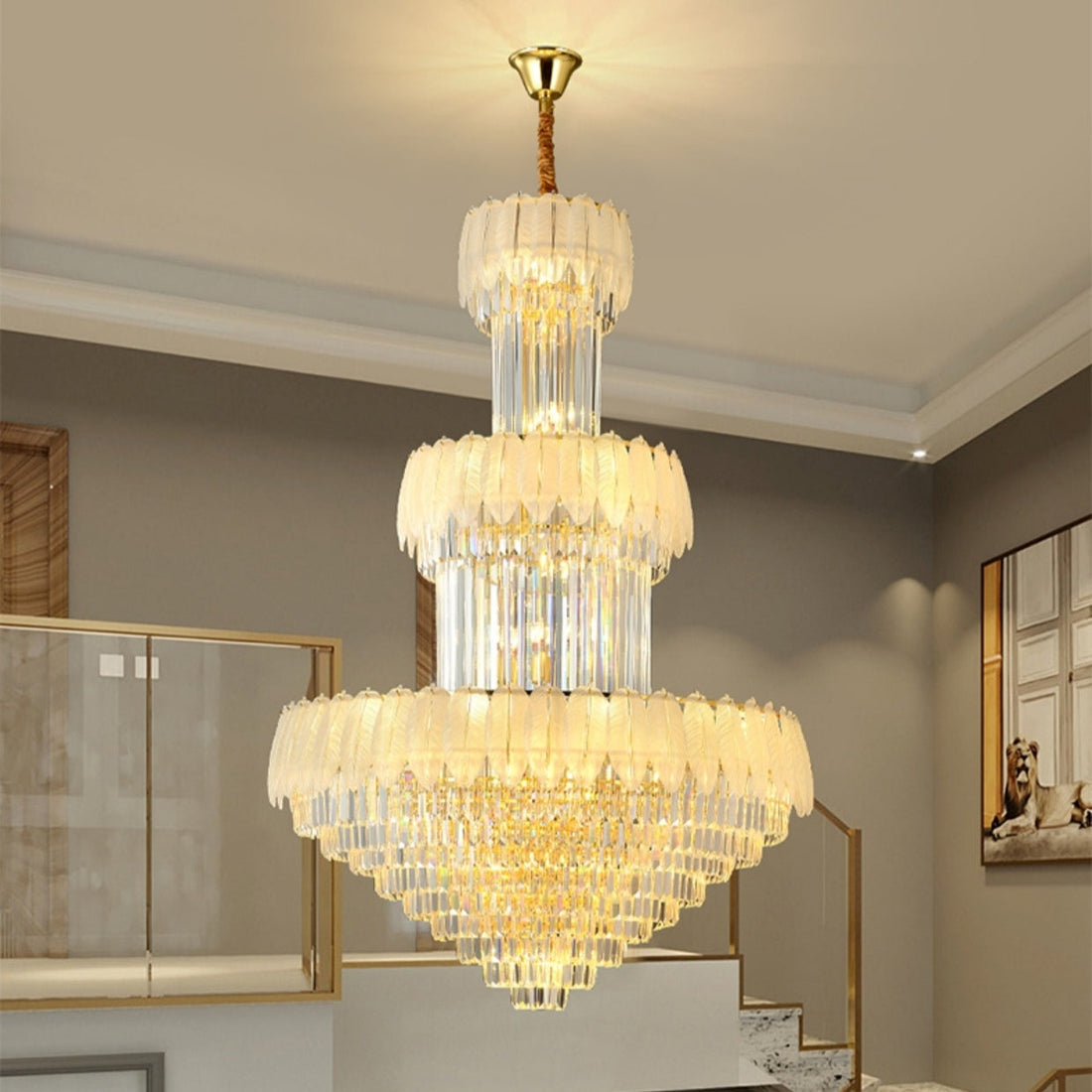 Extra Large Crystal Feather Style Chandelier For Luxury Wedding Hotel Foyer Staircase Ceiling Lighting Fixture For Living Room