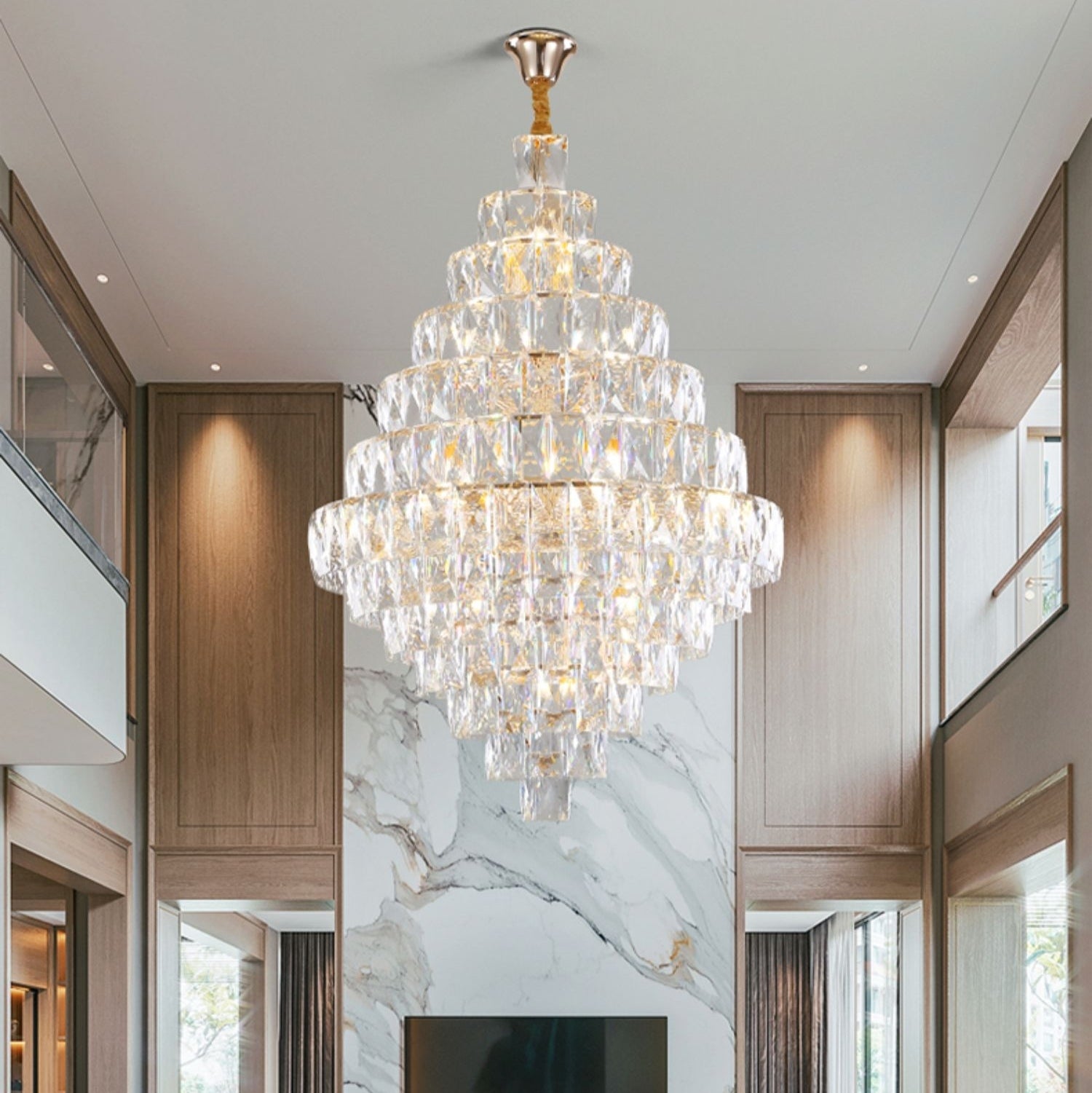 Extra Large Foyer Pure Crystal Ceiling Light Fixture Living Room Entrance Staircase Chandelier