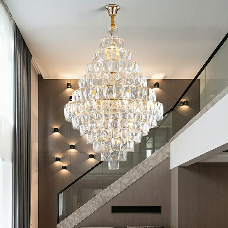 Extra Length Customization D59.1"*H86.6"/ 75 Lights Pure Beautiful Crystal Ceiling Chandelier Light Fixture for Foyer Villa Living Room Entrance Staircase