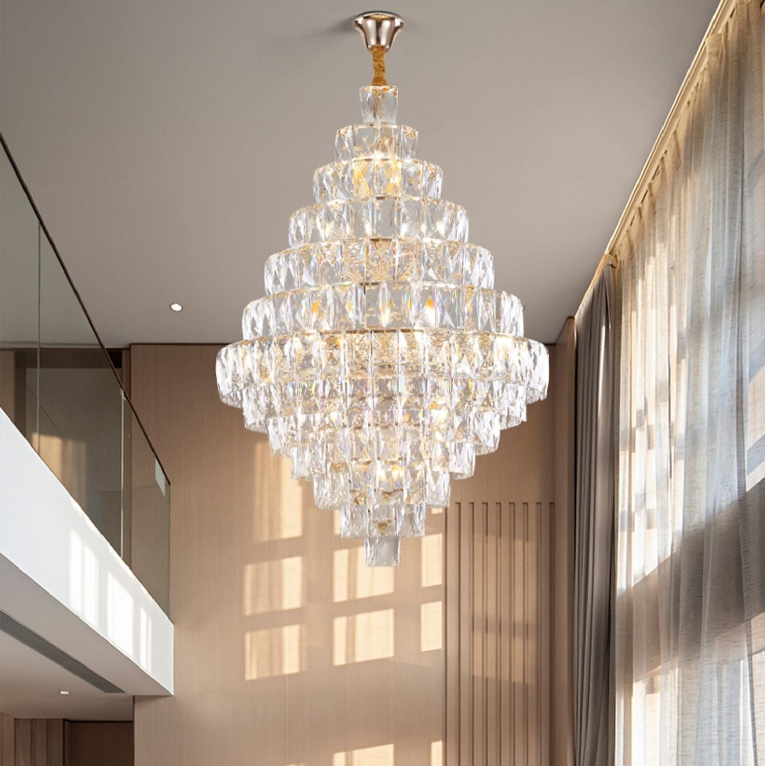 Oversized D59.1"*H86.6"/ 75 Lights Pure Fabulous Elegant Crystal Ceiling Chandelier Light Fixture for Foyer Villa Hotel Hallway Living Room Entrance Staircase