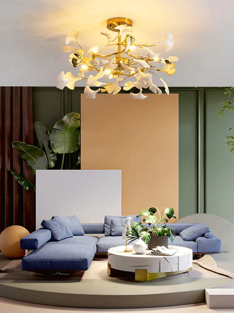 Modern Ceramic Gingko Chandelier for Living Room/Bedroom