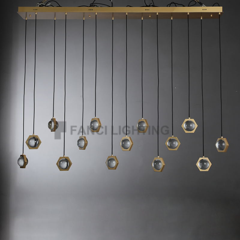 Planet Modern Crystal Planet Linear Chandelier, Linear Chandelier Over Dining Table