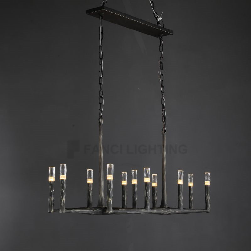 Thomas Designer Dining Table Forged Linear Chandelier