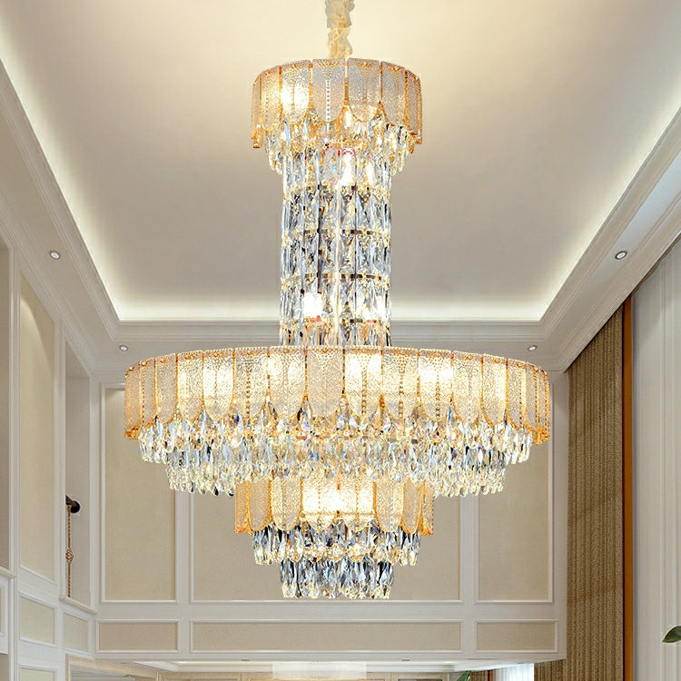 Luxury Restaurant/ Hotel Chandelier Foyer Duplex High Ceiling Light Fixture For Staircase And Living Room In Gray/ Amber/ Blue Trimmed