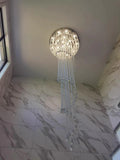 extra large, oversized, luxury, crystal, stainless steel, staircase,spiral,cascade, modern, chandelier, duplex building, China, shining