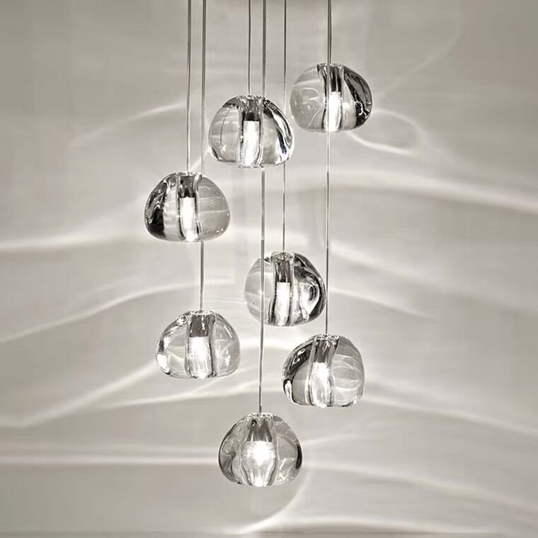 Cascade Spiral Cherry Crystal Air bubbles Pendant Chandelier for Staircase, high-ceiling light fixtures, luxury