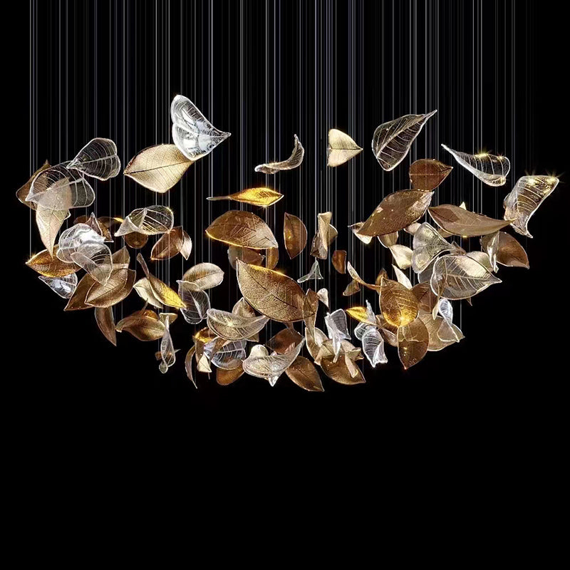 Shake Leaves Chandelier,Luxury High-End Glass Leaves Floating Chandelier for Hotel/Villa/Living Room