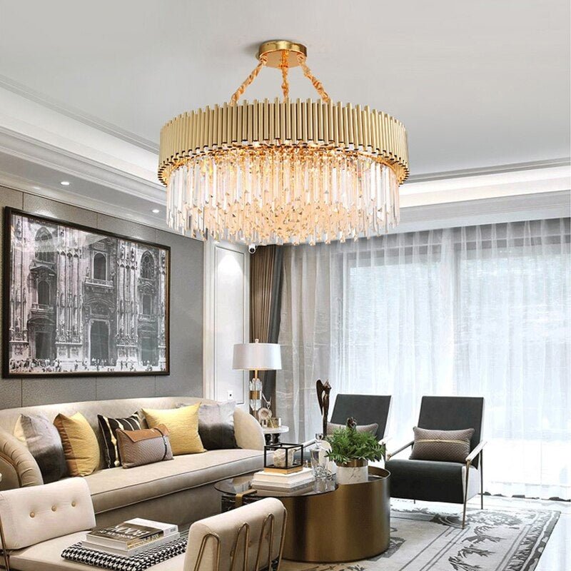 fancilighting Gold round crystal ceiling chandelier for living room, dining room, bedroom 15.8'' / Warm Light