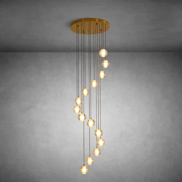 14-Light Gold Crystal Staircase Chandelier