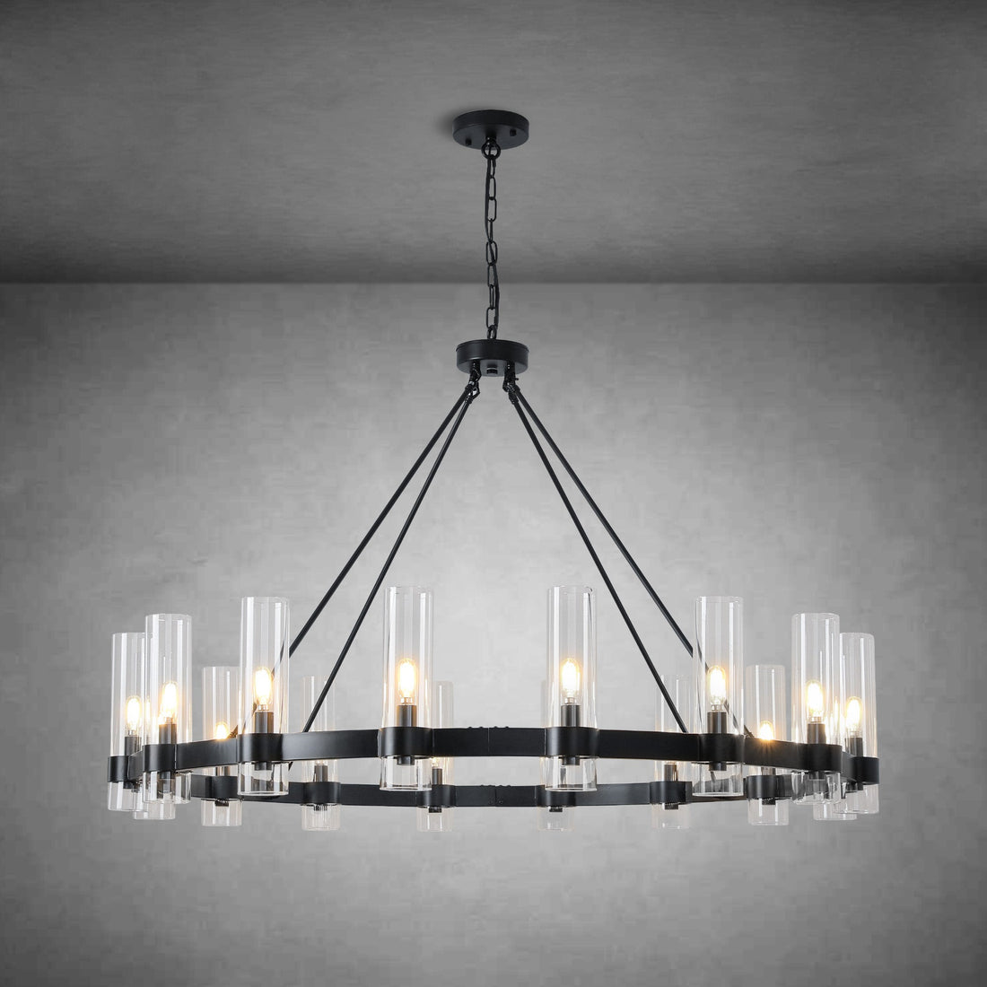 Wagon Wheel Chandelier with Glass Shades