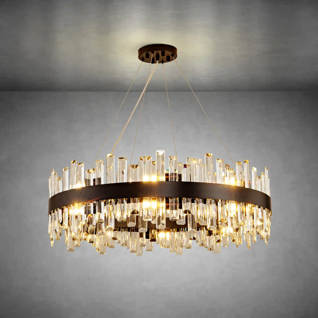 Modern Black K9 Crystal Chandelier 31.5" Round Luxury Ceiling Light
