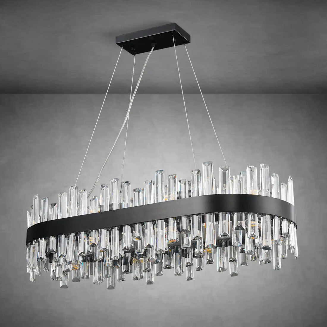 Black Rectangle Crystal Chandelier – 16‑Light Modern Luxury Fixture