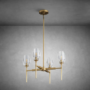 Gold 4-Light Farmhouse Chandelier with Crystal Shades for Dining Room