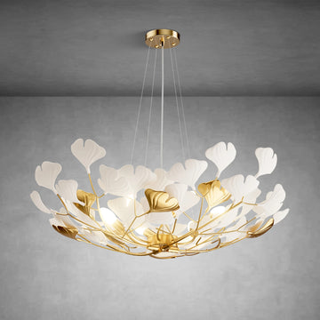 Branch Chandelier White Ceramic Ginkgo Leaf Chandeliers