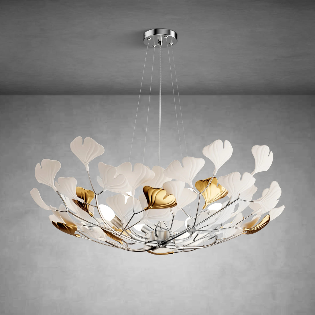Branch Chandelier White Ceramic Ginkgo Leaf Chandeliers