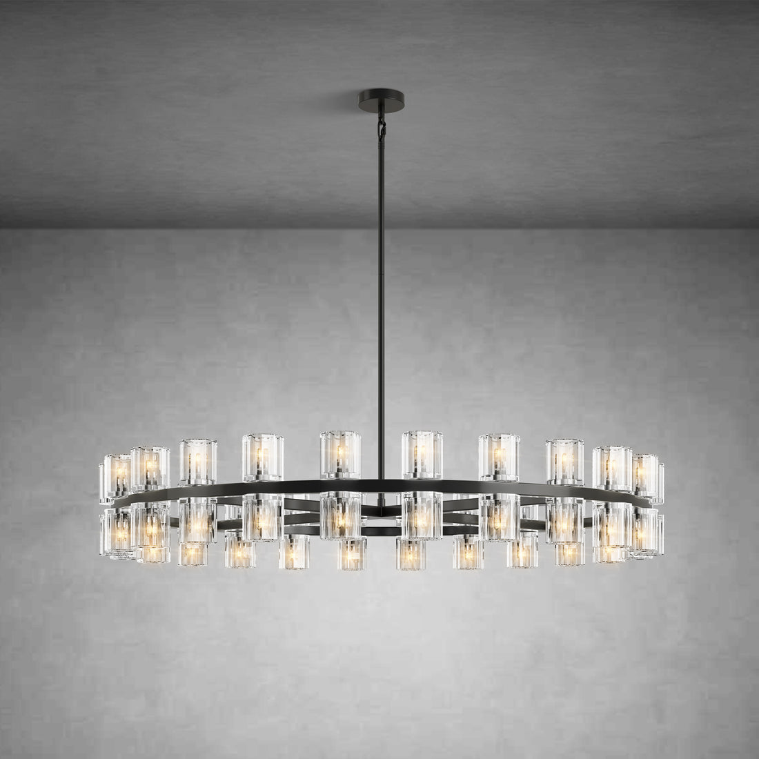 48" Round Brass Crystal Chandelier