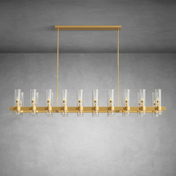 Modern Linear Chandelier with Clear Glass Cylinder Lights for Dining Room