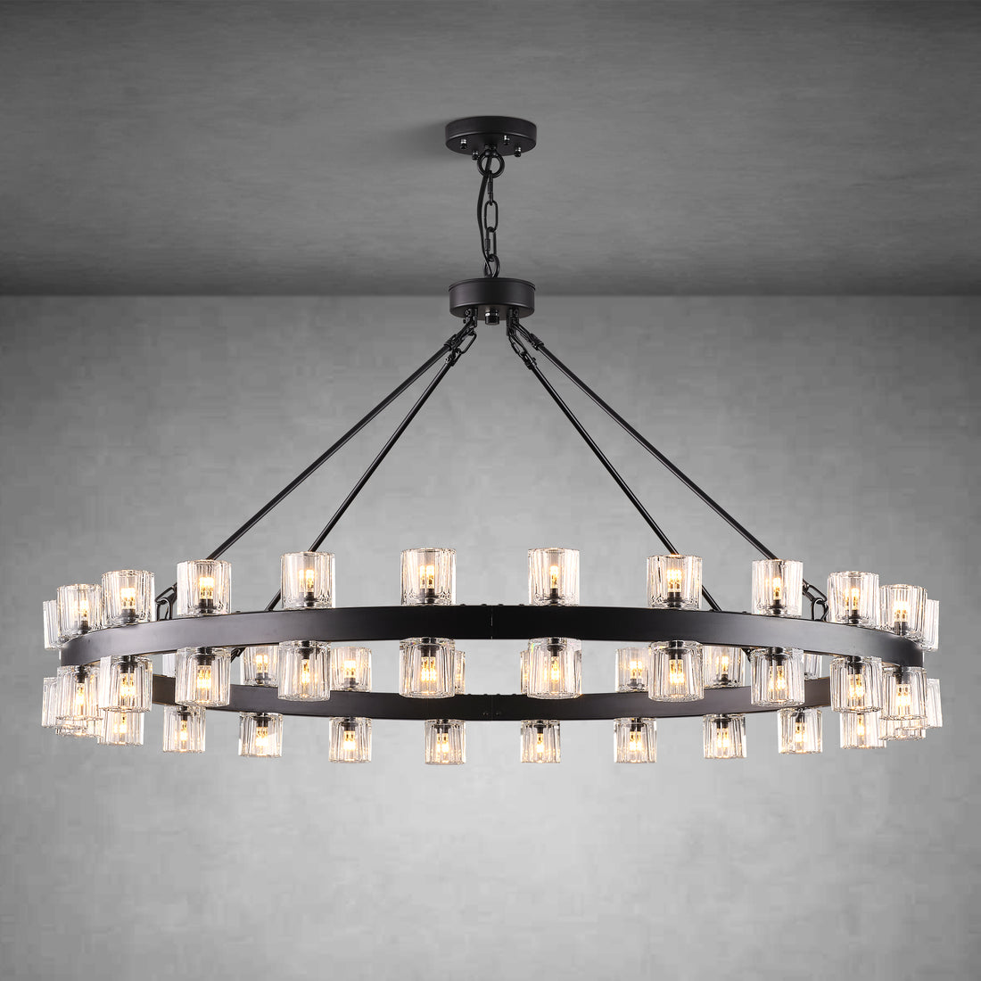 Round Brass Crystal Wagon Wheel Chandelier