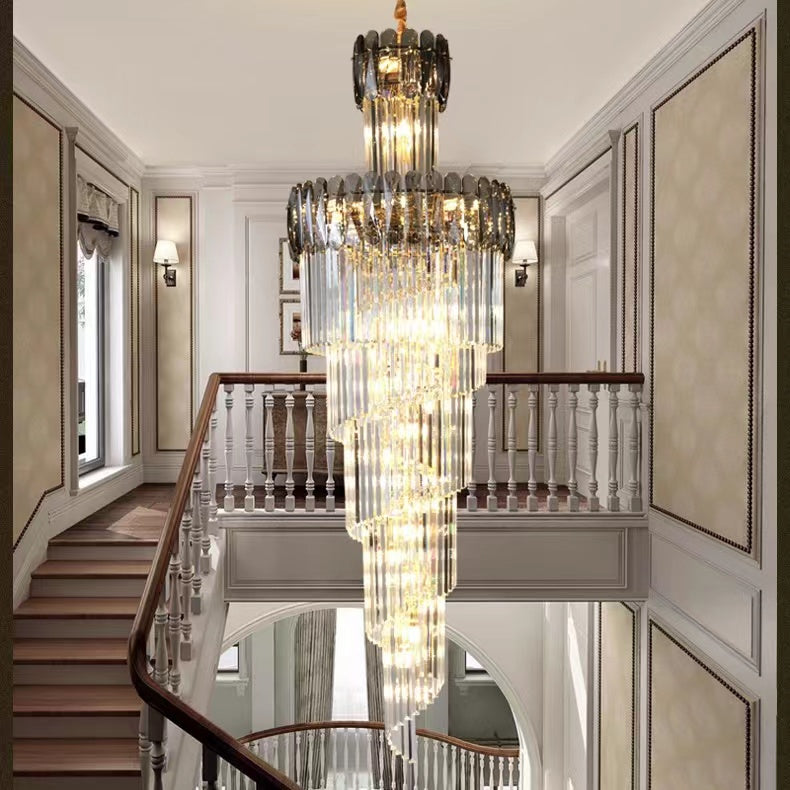 Luxury Extra Large Foyer Spiral Staircase Chandelier Long Crystal Ceiling Light Fixture For Living Room Hall Entrance