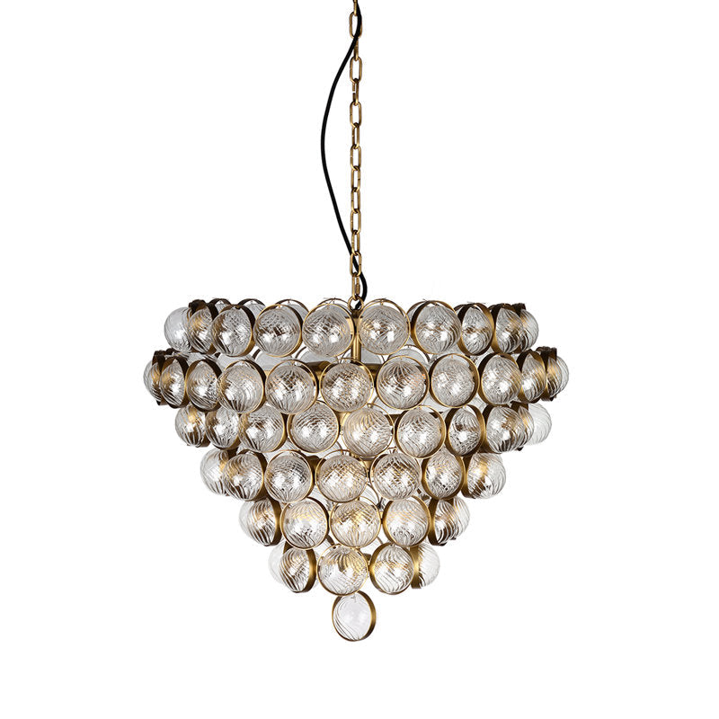Aged Brass and Textured Glass Bouquet Style Large Chandelier