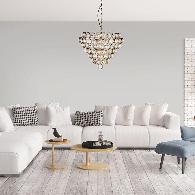 Aged Brass and Textured Glass Bouquet Style Large Chandelier