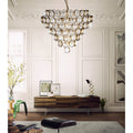 Aged Brass and Textured Glass Bouquet Style Large Chandelier