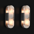 Black Alabaster Wall Sconces Set: Natural Marble Bedside Lighting Fixtures