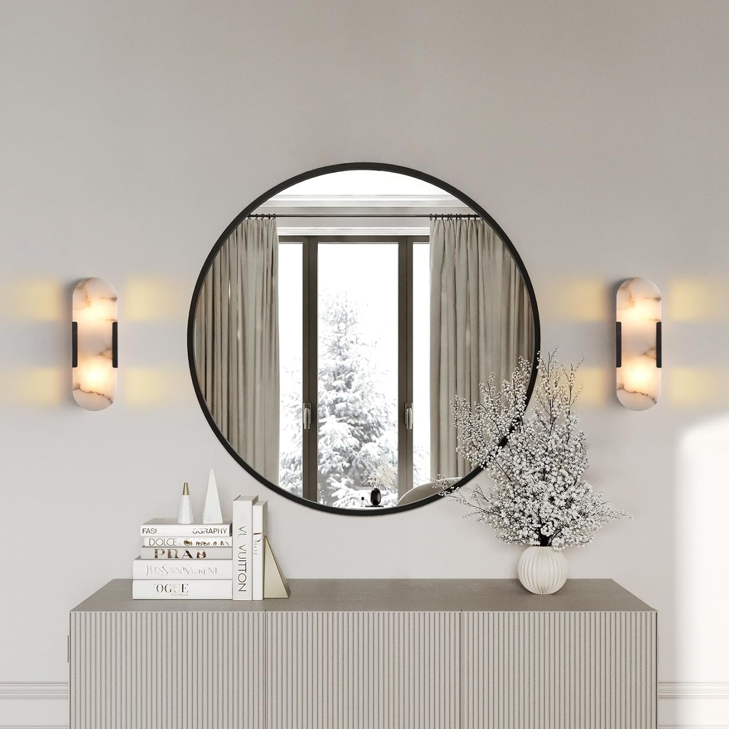 Black Alabaster Wall Sconces Set: Natural Marble Bedside Lighting Fixtures