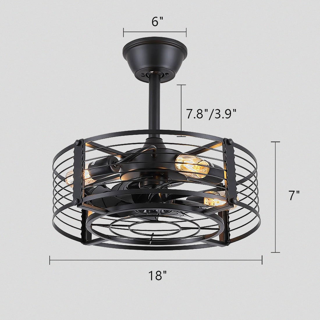 Cage Industrial Black Bladeless Ceiling Fan Light 18"
