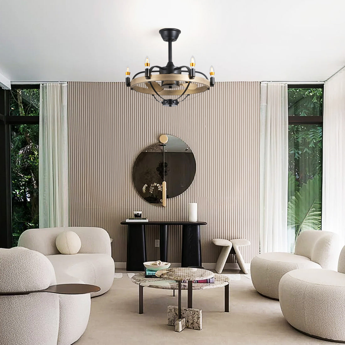 Caged Modern Farmhouse Ceiling Fan Light 23"