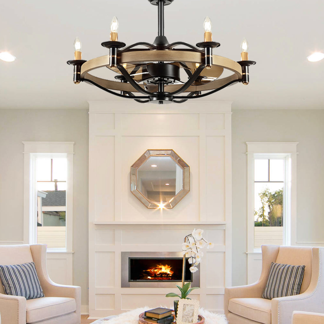 Caged Modern Farmhouse Ceiling Fan Light 32"