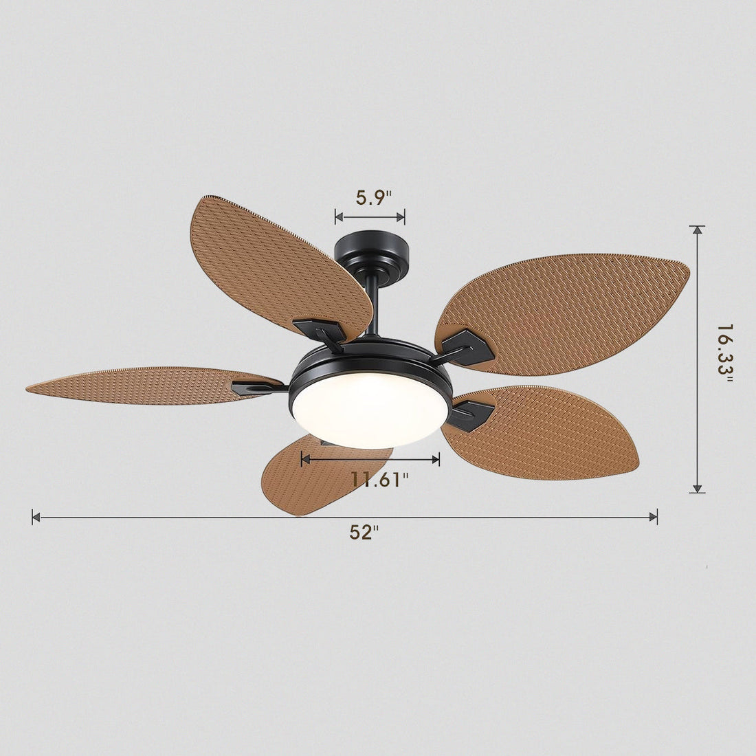 Ceiling Fans with Lights Palm Leaf Ceiling Fan for Patios Porch 6 Speeds, Reversible 52"