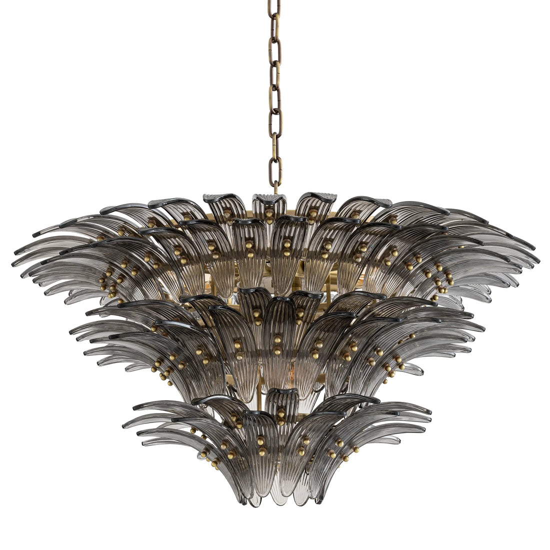 Eichholtz Italo 9-Light Chandelier: Elegant Ribbed Smoked Glass Lighting Fixture