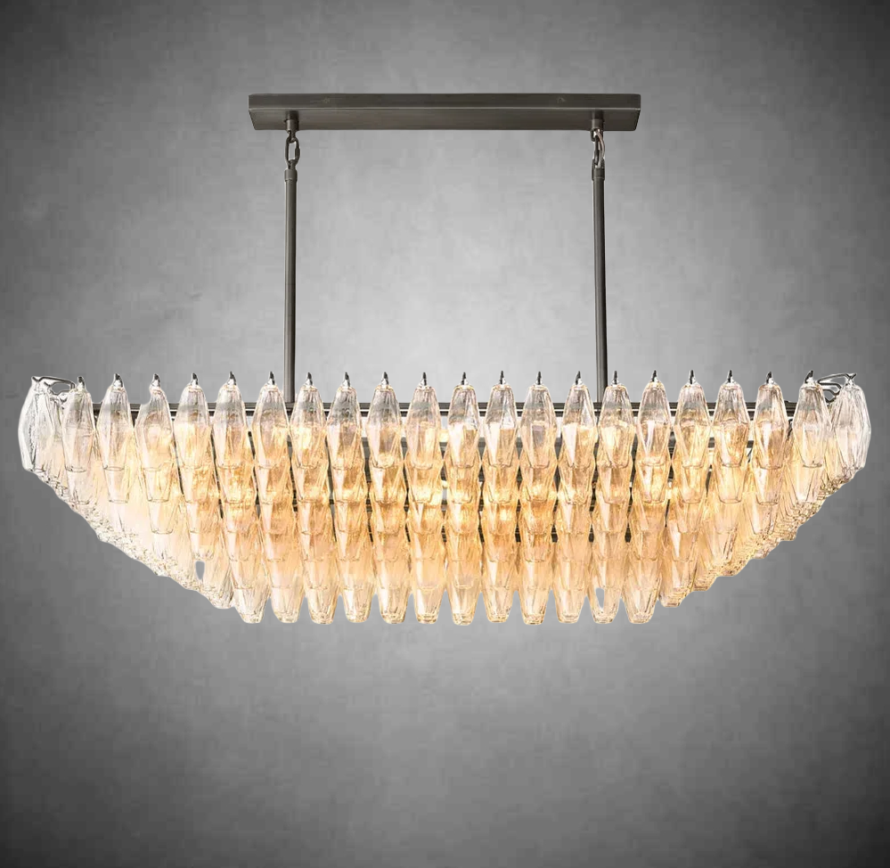 Chiare Glass Tired Rectangular Chandelier 54"74''
