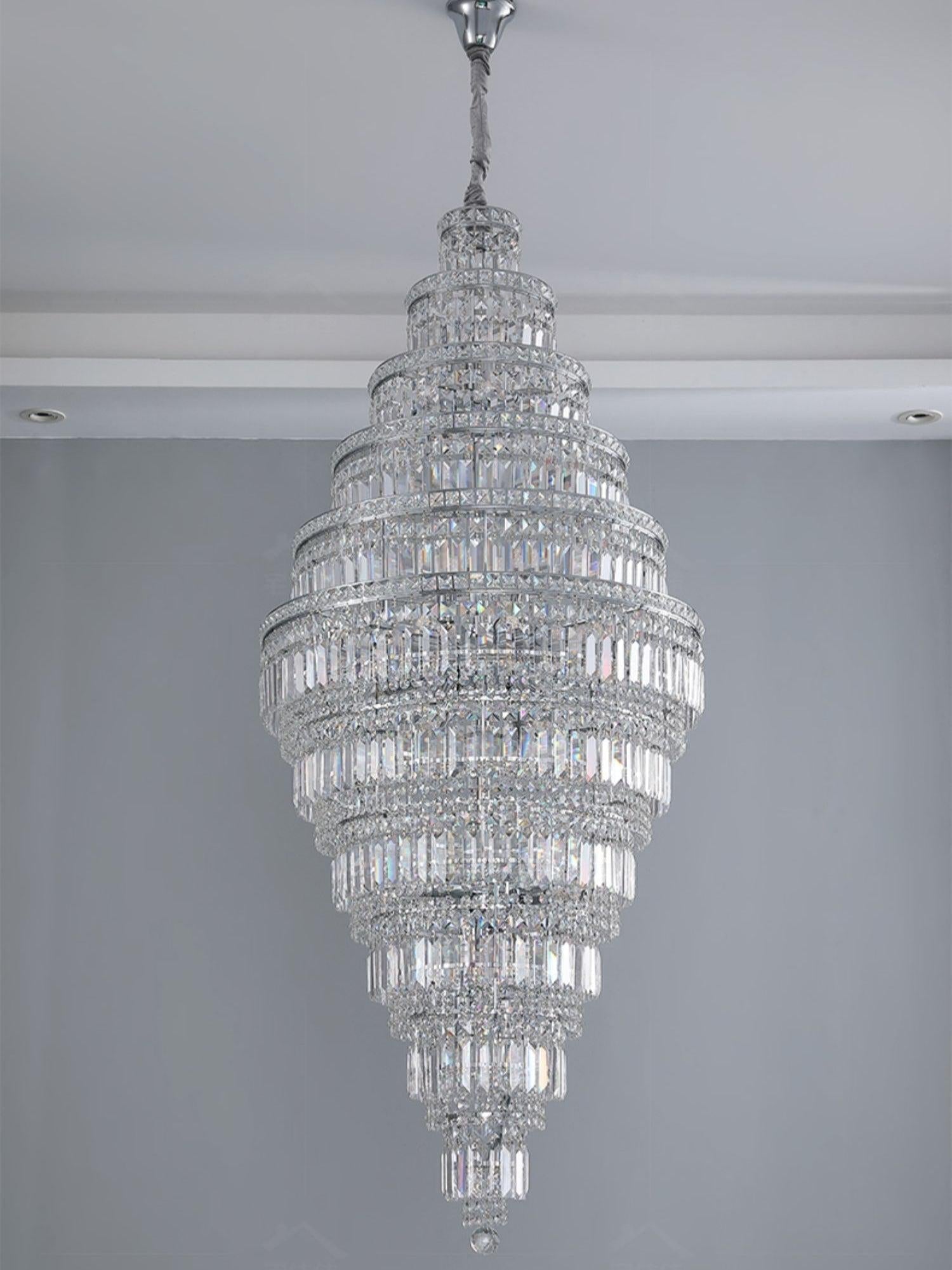 Chrome Extra Large Crystal Chandelier for Foyer Staircase Living Room Entrance Ceiling Light Fixture In Silver
