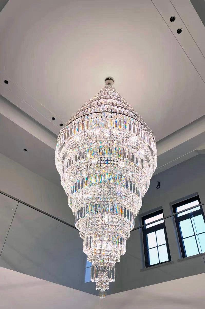 Chrome Super Big D41.3"*H98.4"/ 54 Lights Crystal Chandelier for Foyer Staircase Living Room Entrance High Ceiling Hotel Enterway Lighting In Silver