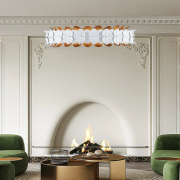 Darla Hand-Sculpted Leaves Chandelier 39'' White Gold Illuminated Fixture