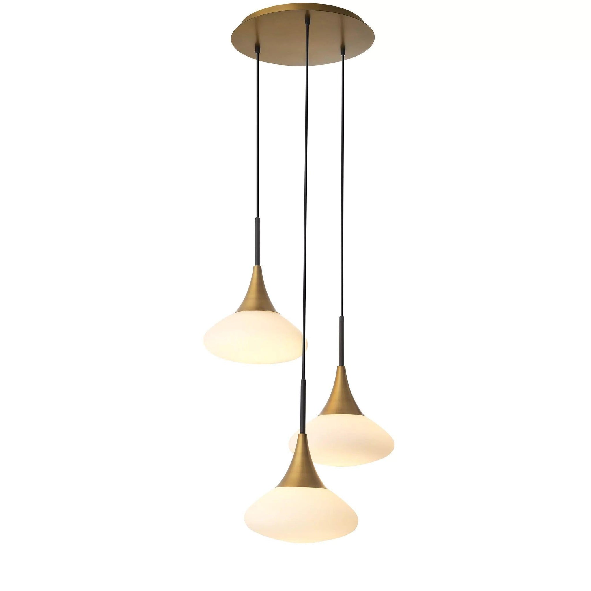 Duco S Modern Brass Chandelier - Antique Brass Finish | White Glass | Black Finish | Alabaster