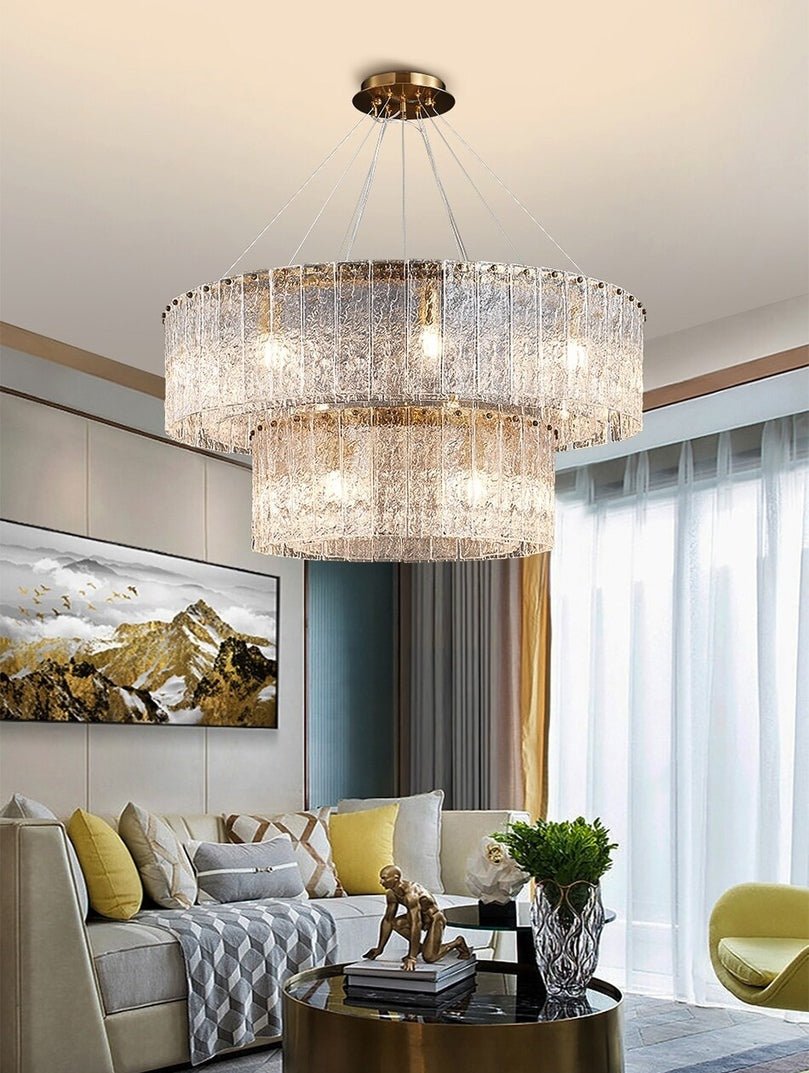 fancilighting Double frosted glass suspension luminaire modern Round chandelier A / Dia31.5*23.6" / warm Light (3000K)