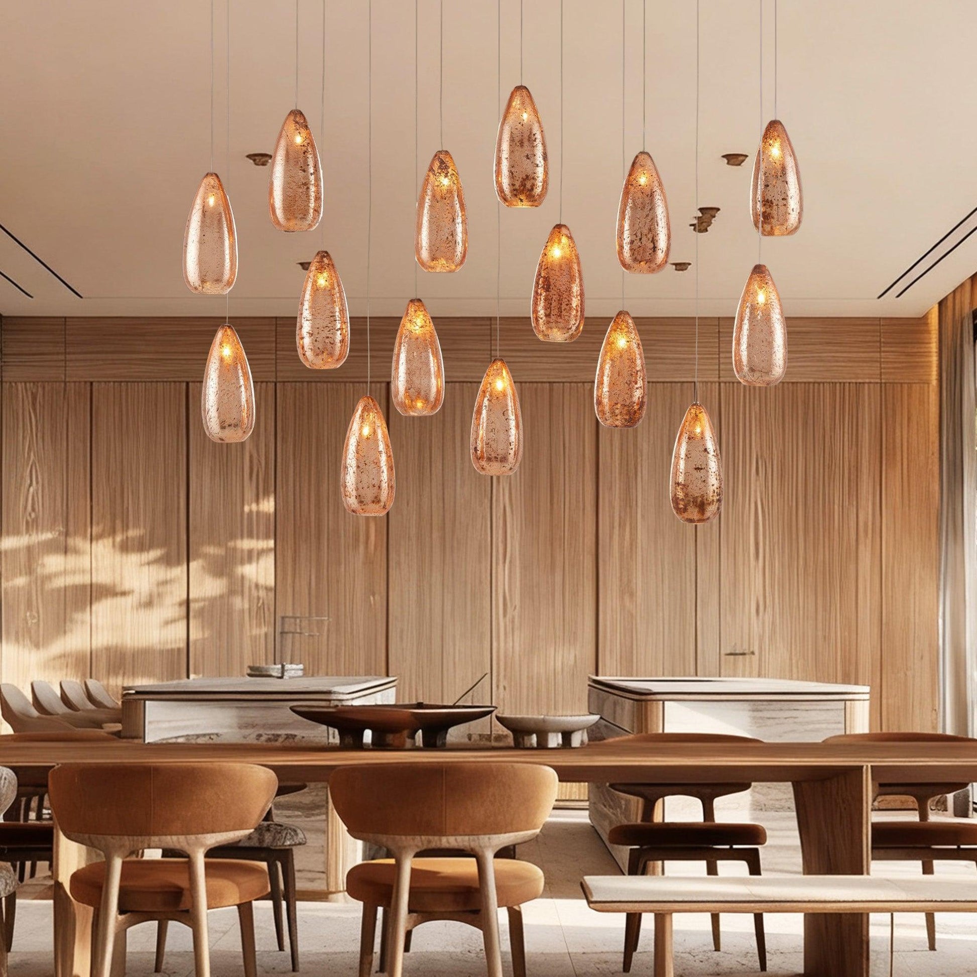 Edda Linear Teardrop Mercury Glass Chandelier – 48" & 54" Options