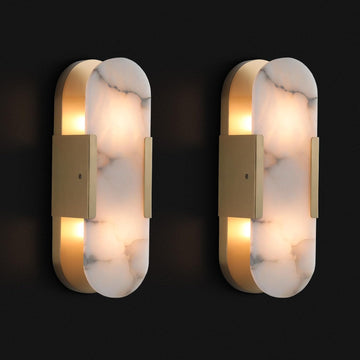 Elegant Alabaster Wall Sconces (Set of Two) - Natural Marble Brass Lighting