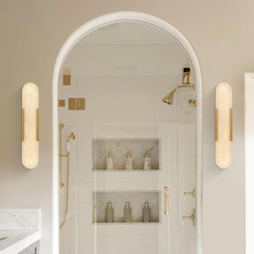 Elegant Alabaster Wall Sconces Set of Two with Brass Finish, 19.7''