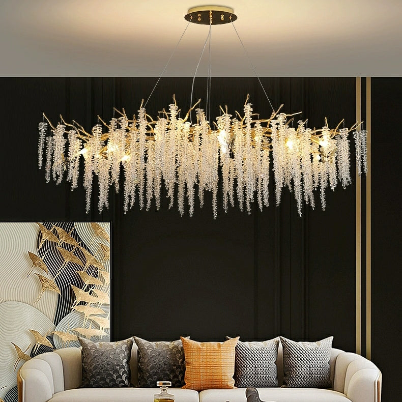 Crystal Leaf Chandelier For Dining Table Branch Rectangle L 102.4"